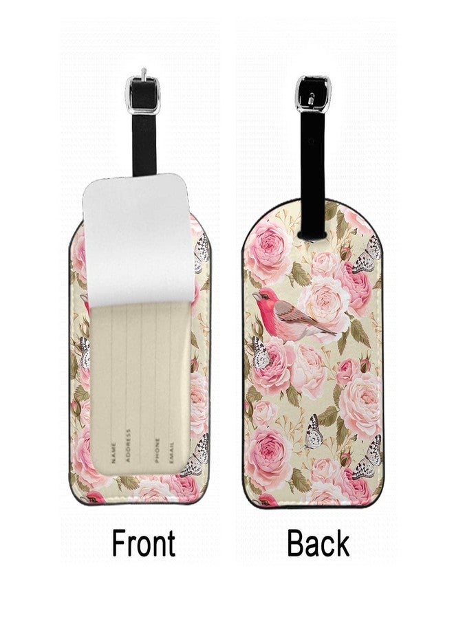Zoczos English Roses and Birds Leather Luggage Tags Pink Floral Flower Butterflies Bubs Botanical Romance Business Card Holder Travel ID Bag Tag for Travel Luggage Baggage Identifier, 1 Pack - Image 3